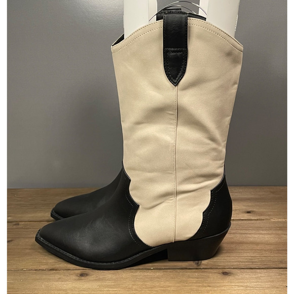 Dolce Vita Women's Korbella Western Boots Size 9 Cream Black Cowboy Mid Calf - Picture 6 of 16